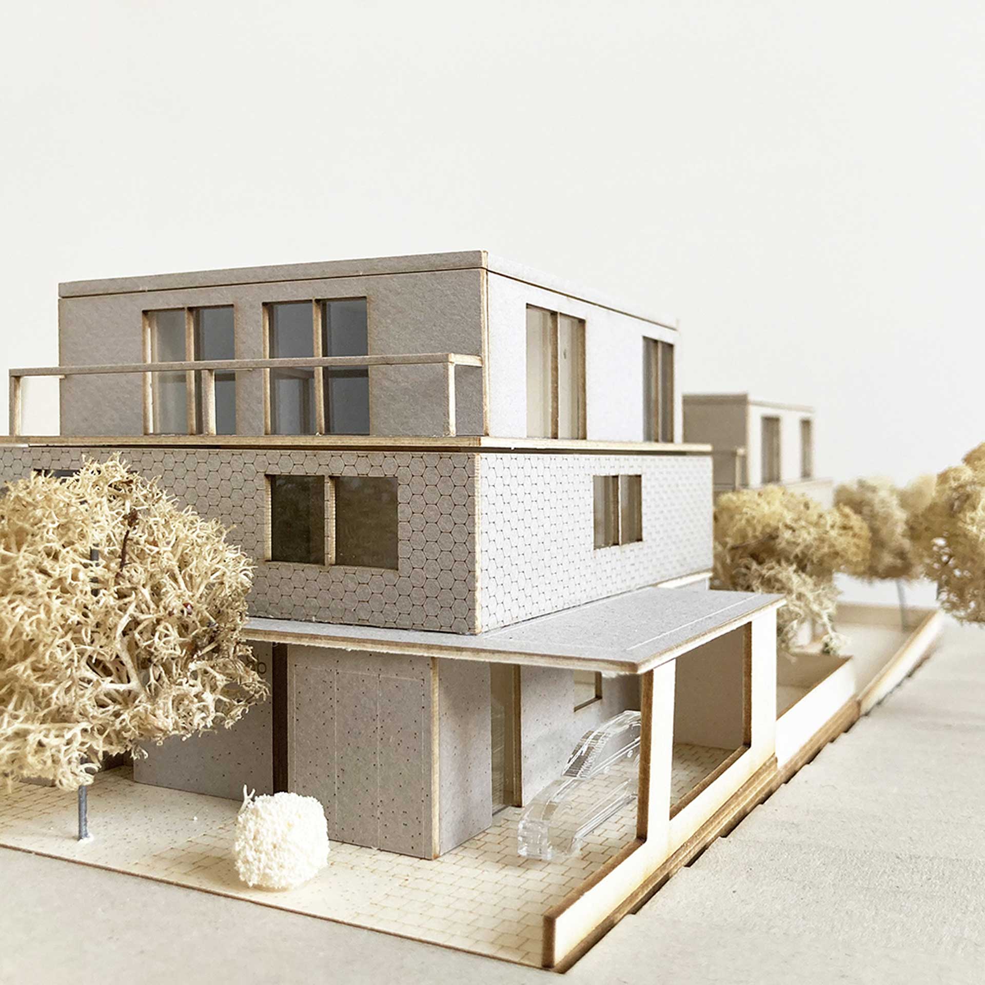 Holzbau, Architektur, Nachhaltigkeit, Bauen, Neubau, Einfamilienhaus, Doppelhaus, Modell, Architekturmodell